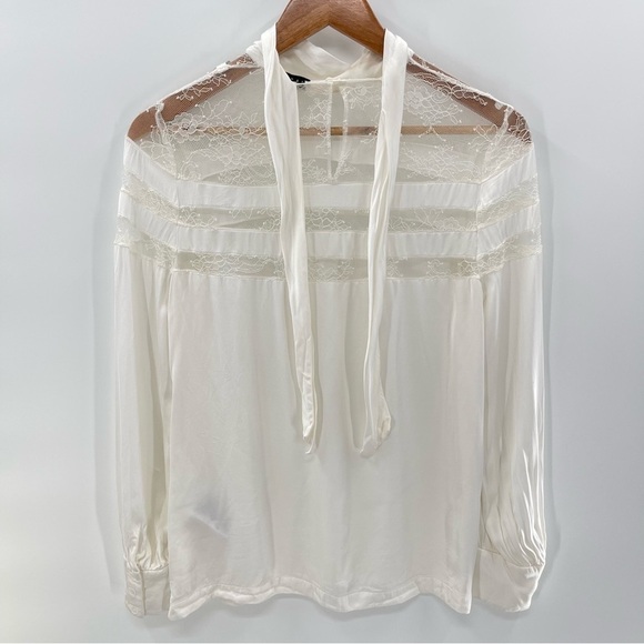 Sandro Paris Mirtylles White Floral Lace Viscose Satin Blouse Size Small - Picture 9 of 16